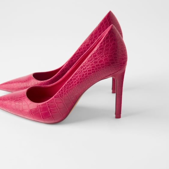 NWT ZARA FUCHSIA Snake Print PUMP Heel Sandal EU37 US 6.5 - Picture 6 of 10